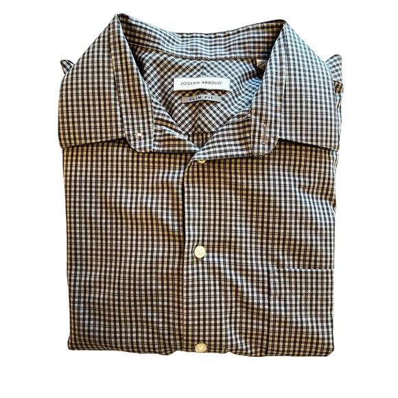 Joseph Abboud Mens Slim Fit Gingham Check Dress Shirt 16.5‎ Collar 32 33 Sleeve - Picture 1 of 8